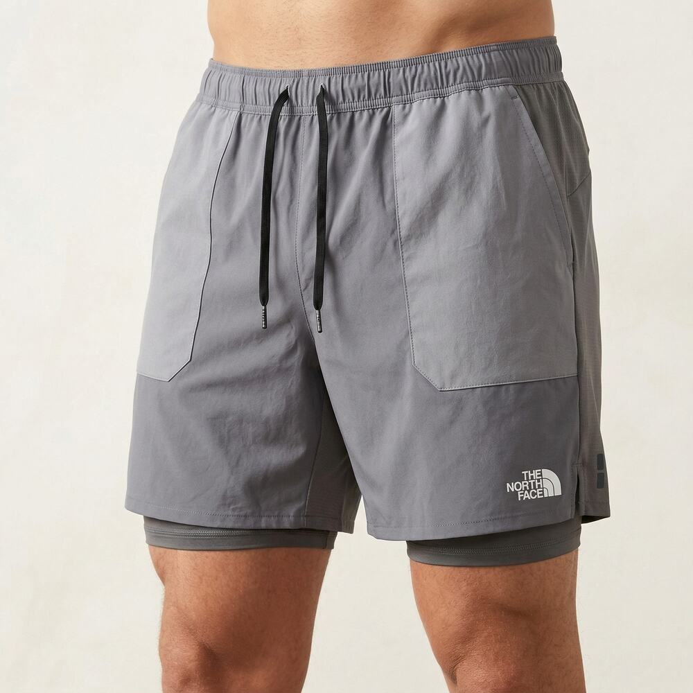 The North Face Mens Running Shorts 2-in-1 Layered Athletic Grey XL